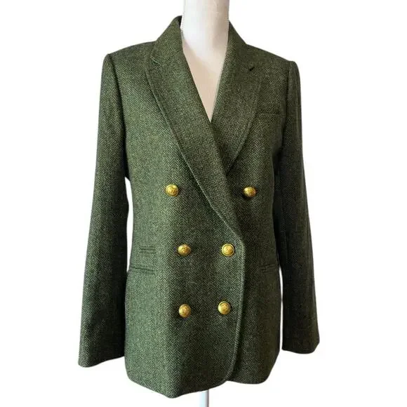 NEW J.Crew Bristol Blazer Jacket Double Breasted Herringbone Wool Green Size 10 - Picture 3 of 9